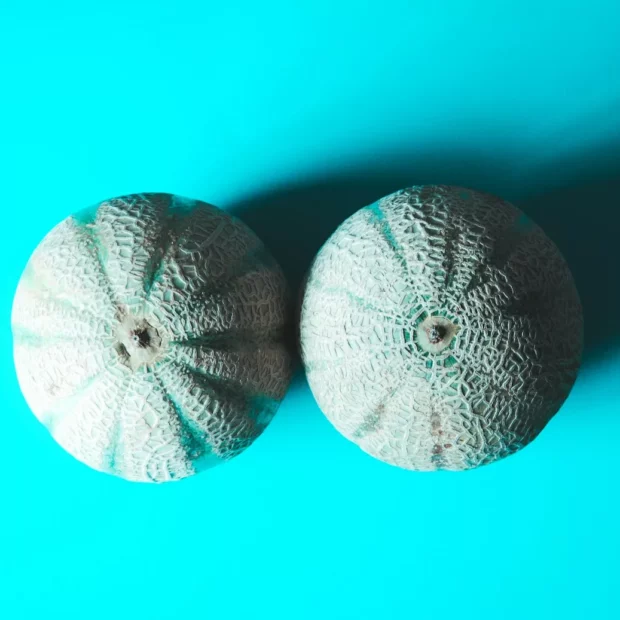 two melons on a blue surface