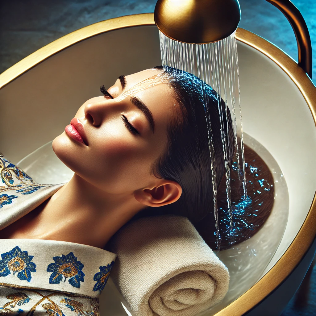 a woman taking a shower