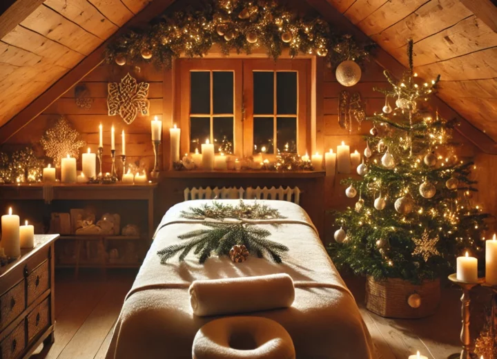 table de massage avec un arbre de noel