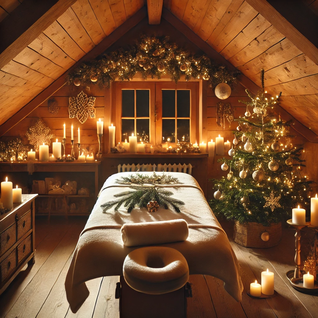 table de massage avec un arbre de noel